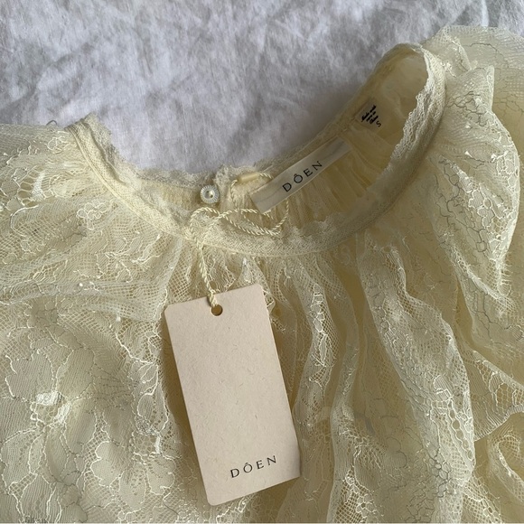 NWT Doen Lilith Lace Tulle Ruffle Collar Long Sleeve Mini Dress Crème de Lune - Picture 10 of 16